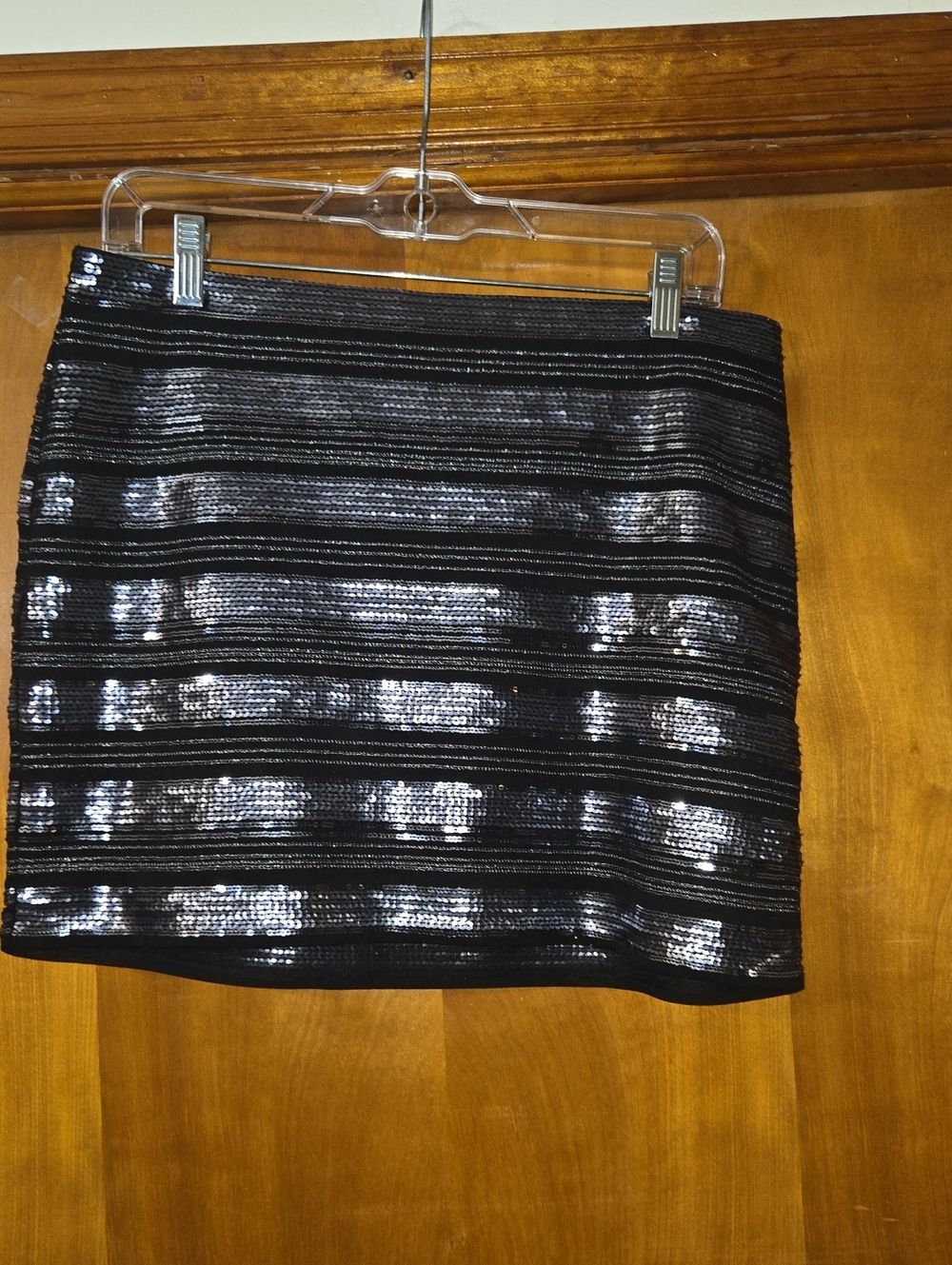 Express Black Sequin Striped Mini Skirt